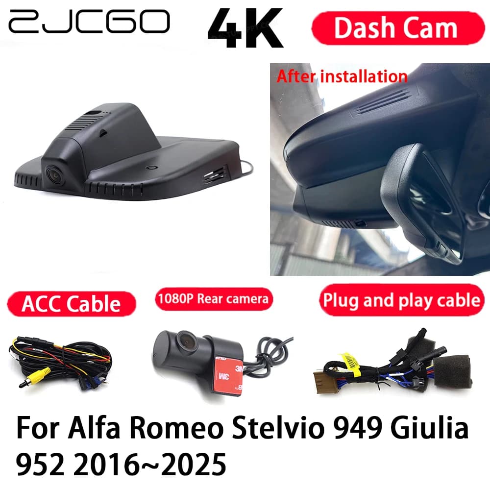 4K Plug and Play Car Camera, Dash Cam with Night Vision for Alfa Romeo Stelvio 949 Giulia 952 2016-2025