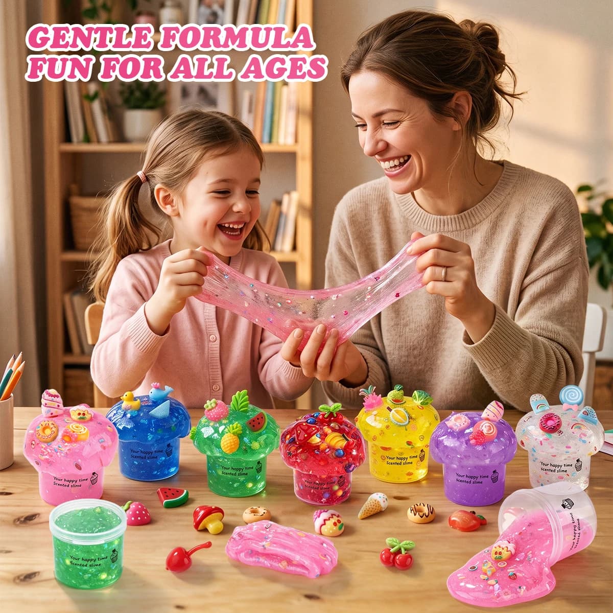1PC Pink Scented Crystal Slime Kit With Glitter & Random Dessert Charms Kids Stress Relief Toy