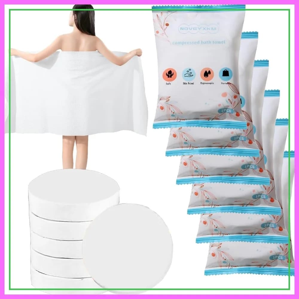 6 confezioni di asciugamani compressi grandi 56'' x 28'', asciugamani da bagno in cotone monouso per viaggi, campeggio, spiaggia