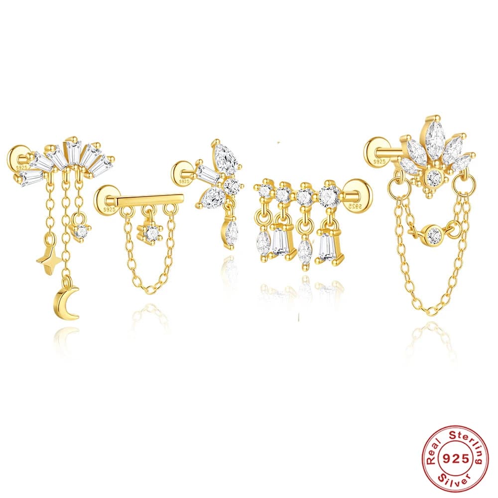 AIDE 925 Silver 18k Gold Plated Stud Earrings For Women Flat Head Threaded Ear Bone Piercing Ear Studs DIY Fine Gift Jewelry