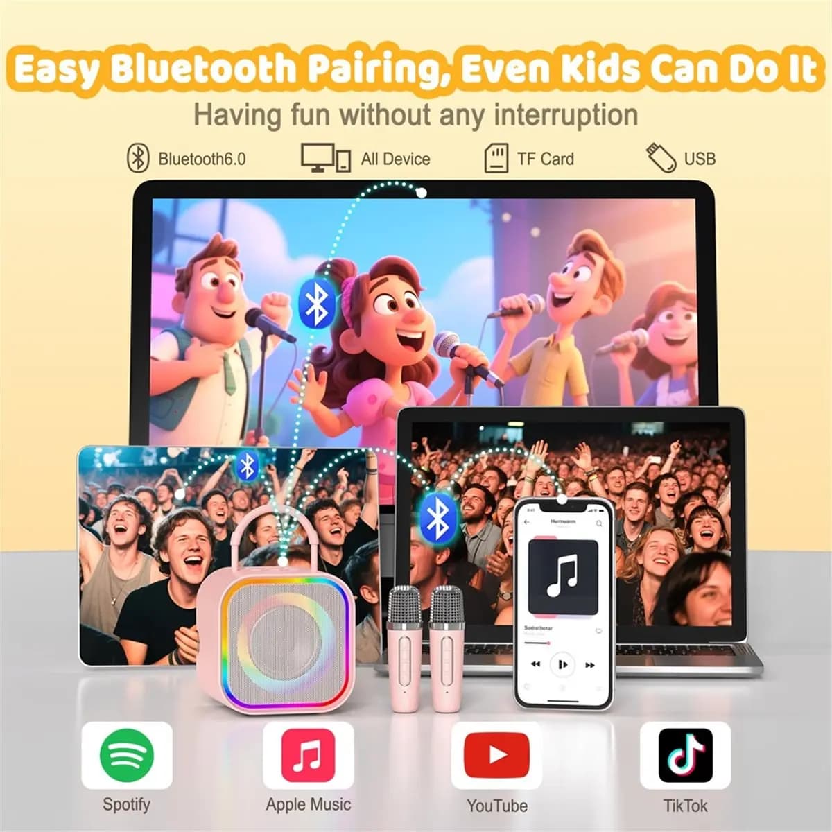FLASH SALE-Mini Karaoke Machine for Kids, Portable Bluetooth Speaker with Dual Microphones, Ideal for Home Party Sing and Gifts