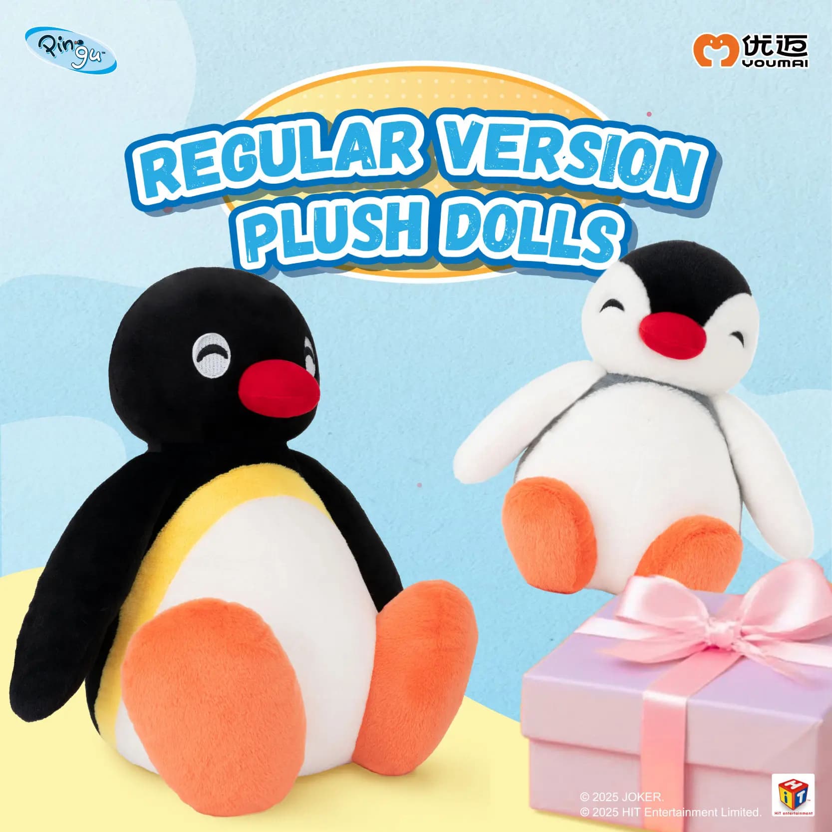 Peluche Originale Youmai Pingu il Pinguino con Sorriso Sorridente, Stile Base, Simpatico Cartone Animato, Bambola di Peluche per Bambini, Figura Rilassante da Compagnia