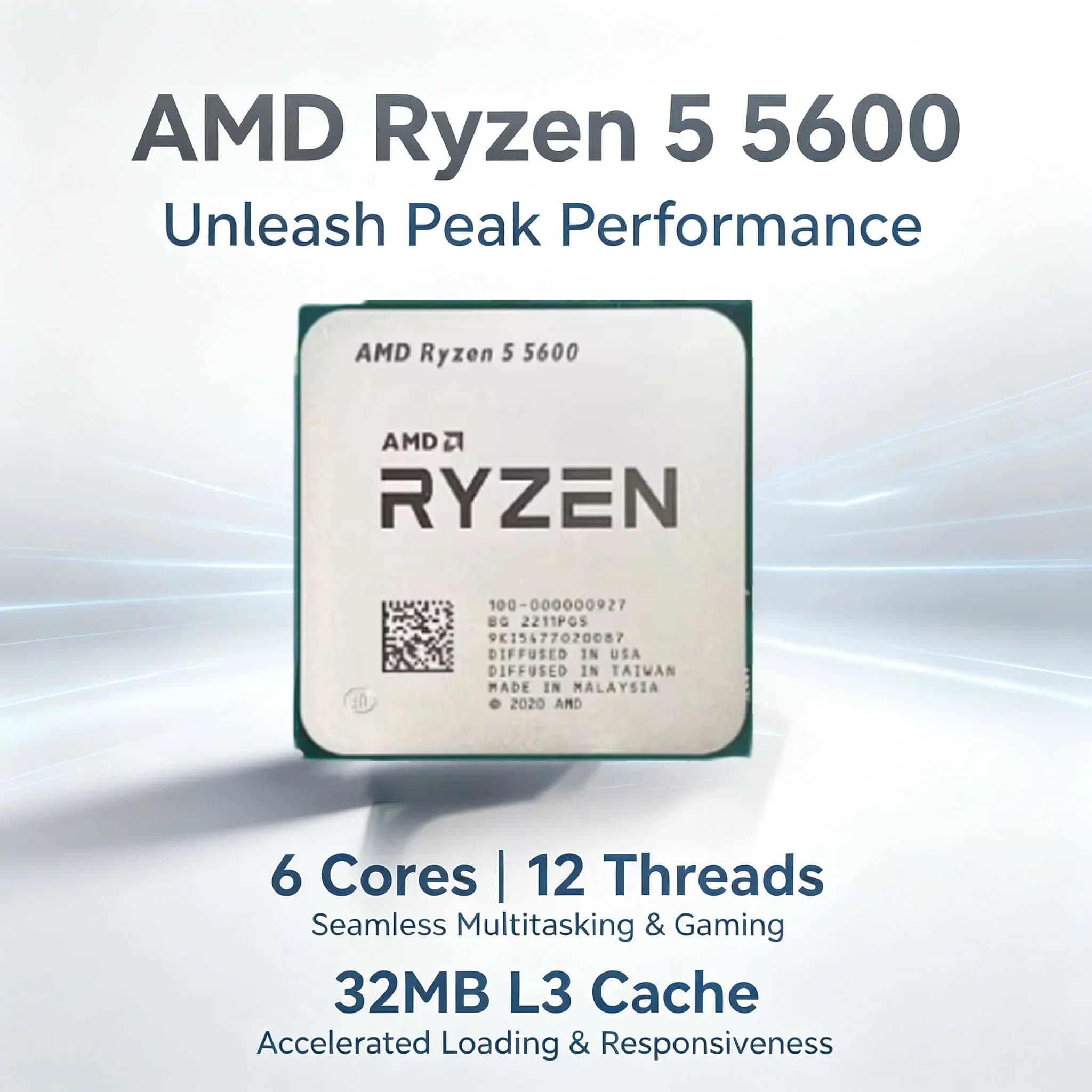 AMD Ryzen R5 5600 Desktop CPU New 6-Core 12-Thread 3.5GHz Base Frequency AM4 Socket Processor for Gaming And Multimedia
