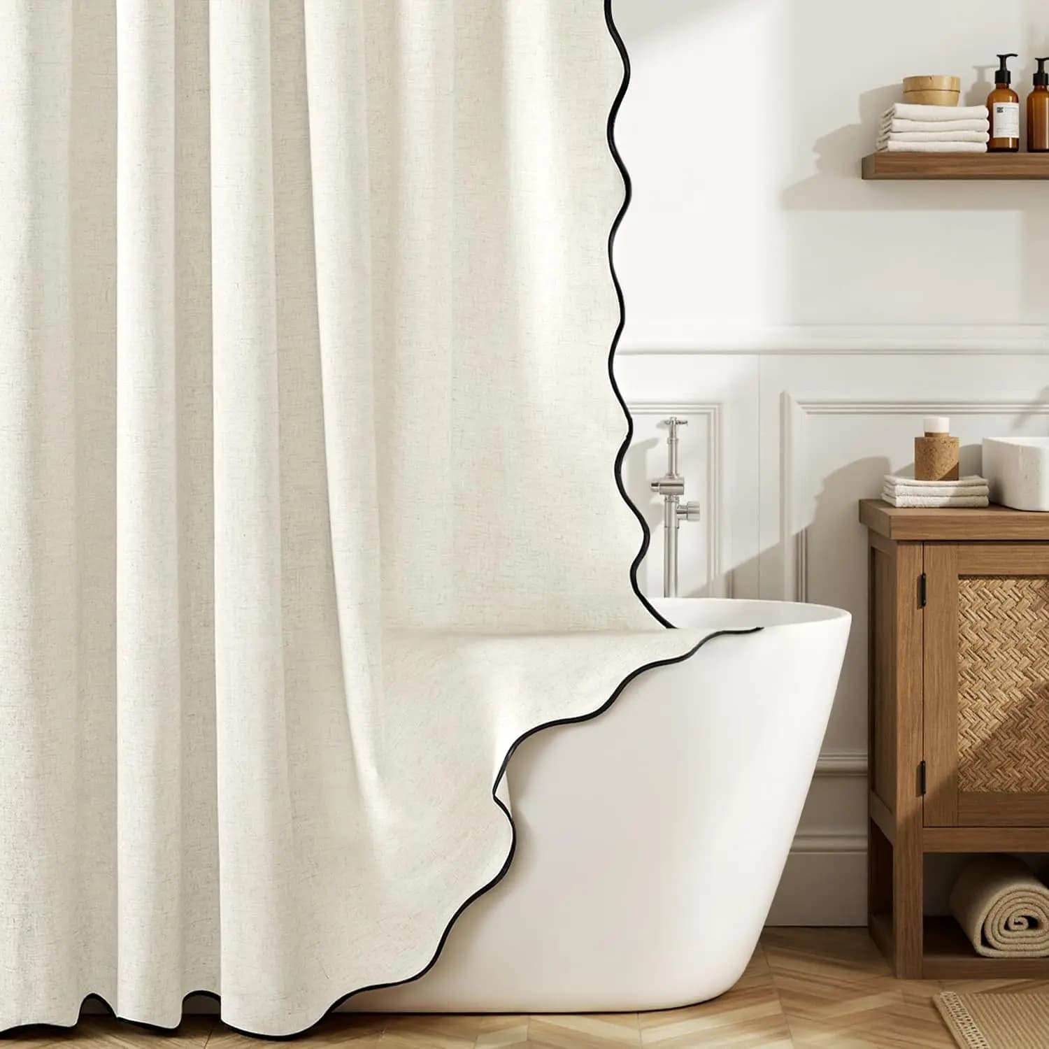 Shower Tent in Linen with Corrugated Edge and 12 Metal Hooks, Waterproof Washable Fabric for Bath and Bath, L72*W72