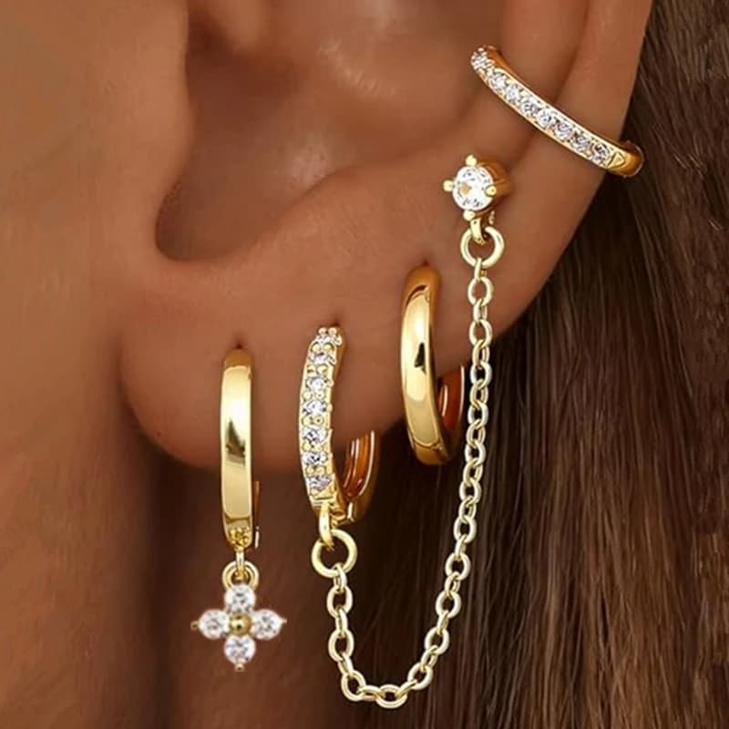 4PC catena Huggie orecchino set per le donne moda fiore trago orecchini a cerchio sfuso cartilagine piercing elica gioielli lobo orecchino lotto