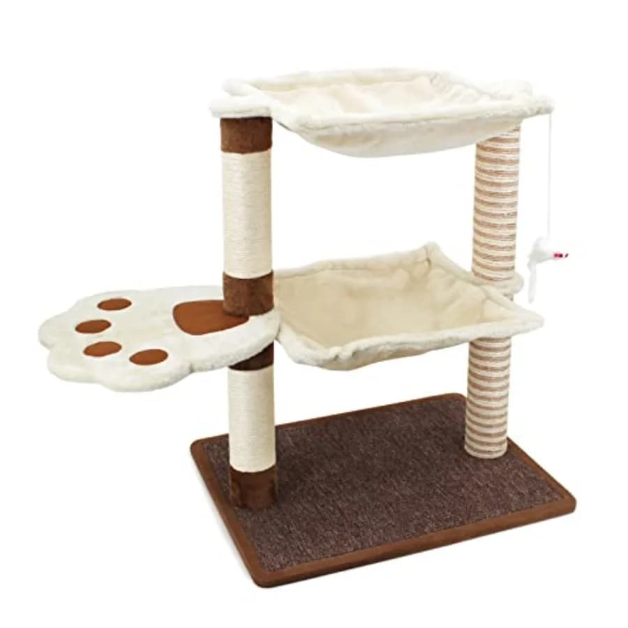 Tiragraffi per Gatti con Amaca - Tiragraffi per Gatti da 27,5'' con Palo in Sisal Naturale, Cuccia a Dondolo e Amaca per Gatti Adulti di Taglia Grande da Interno