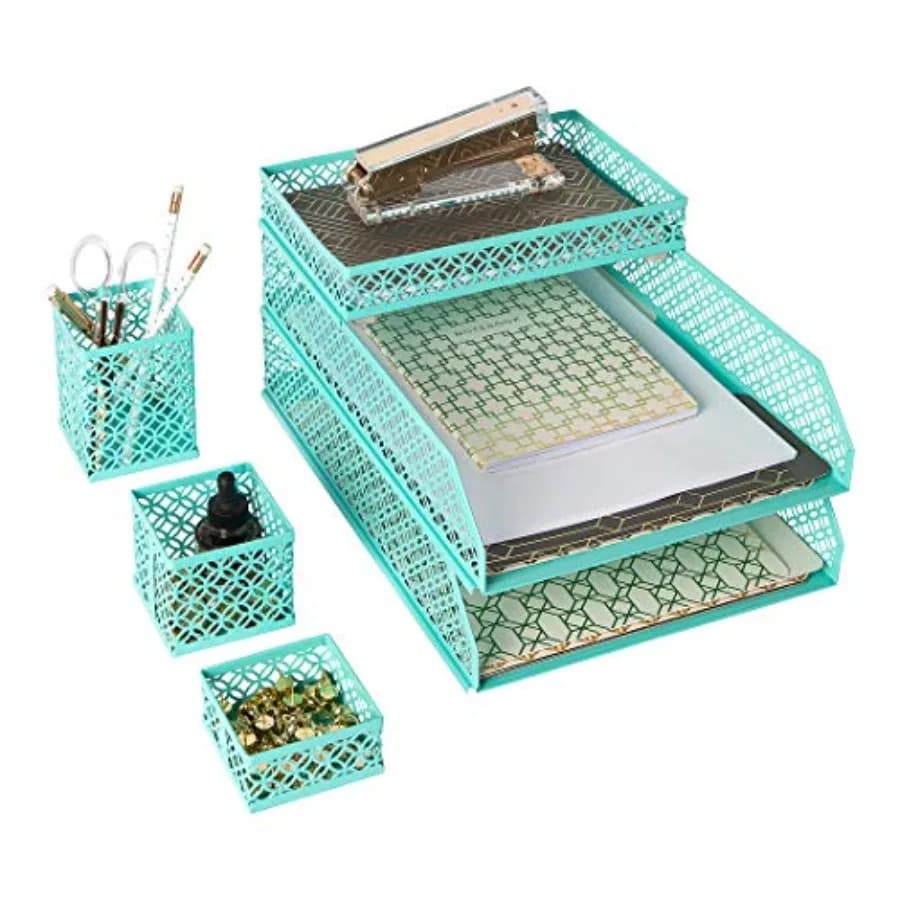 Set Organizzatore da Scrivania per Donne, 6 Pezzi, con Separatore di Posta e Organizzatore di Documenti da Tavolo