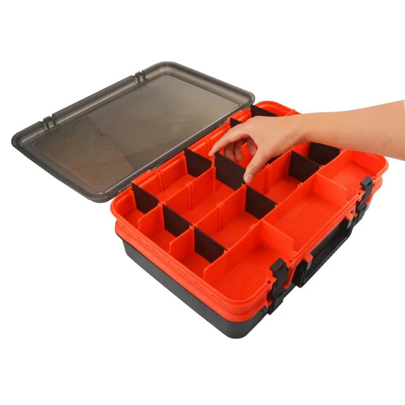 Double Layer Fishing Storage Box, Large Fishing Equipment Container with Adjustable Dividers, Portable Fishing Accessories Box