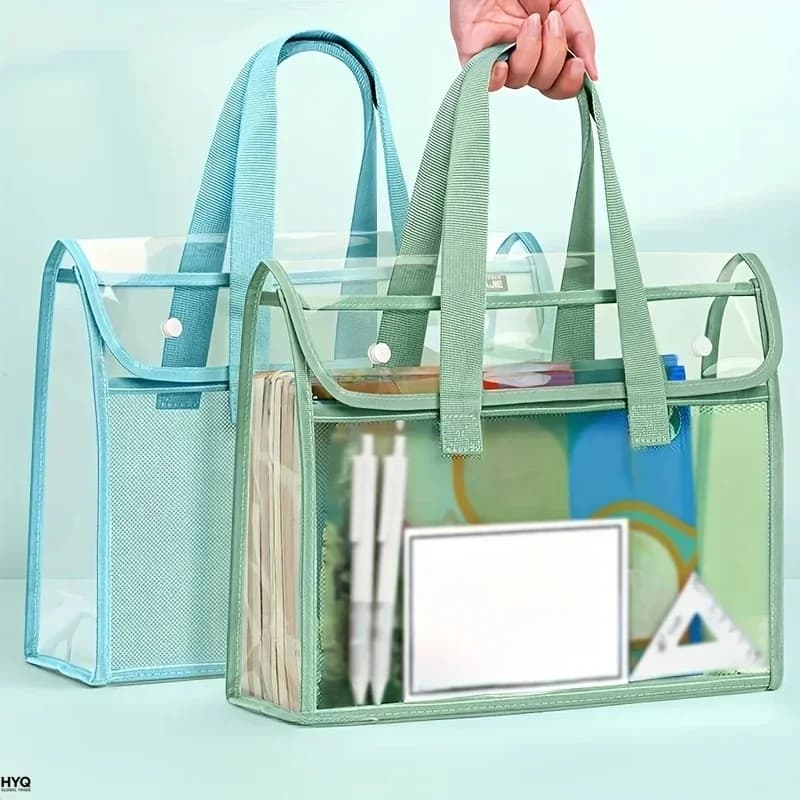 Extra Large Transparent Waterproof Document Organizer - Portable Expandable Handheld File Tote with PVC Self-Seal Closure