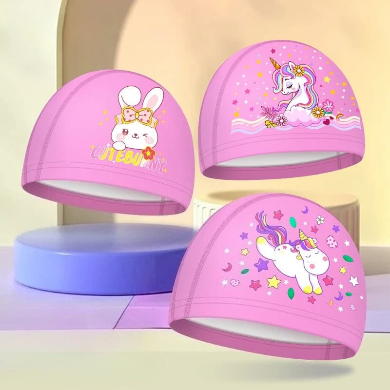 Children's Swimwear PU Waterproof Children's Swimwear Ear Protection Cubic Swimming Head for Kids Pool Accessories