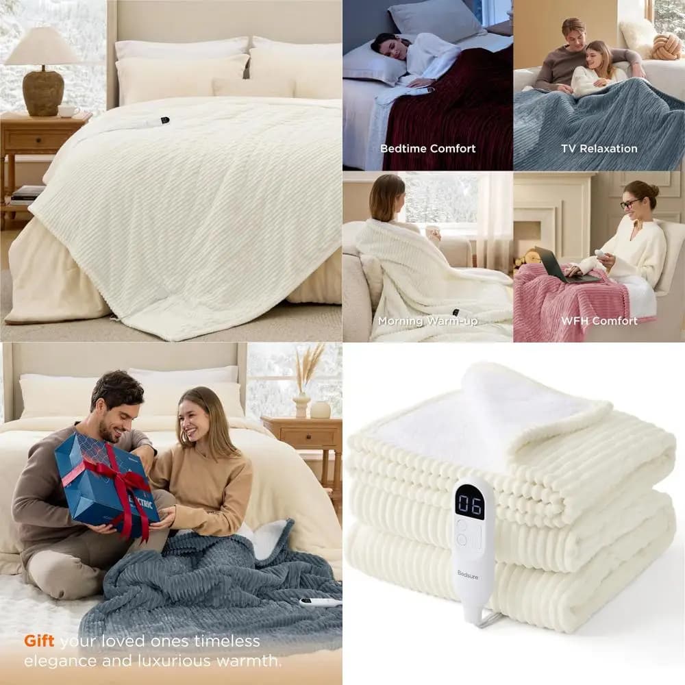 Coperta elettrica doppia con 10 timer, 6 livelli di calore e spegnimento automatico di 8 ore, regalo ideale per la nonna (62x84, bianco cocco)