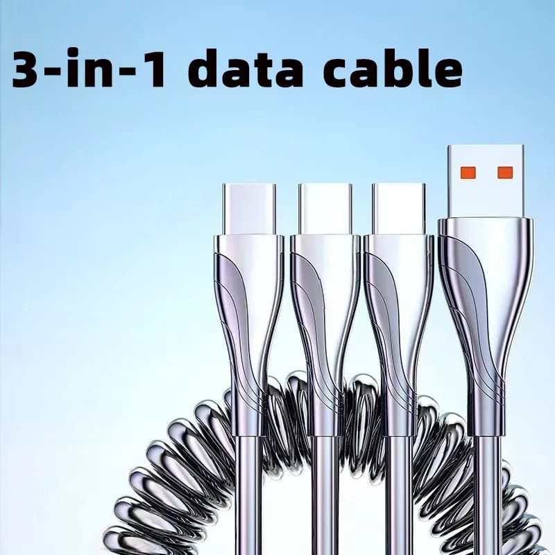 Three-in-one spring data cable Type-C mobile phone one-to-three charger cable