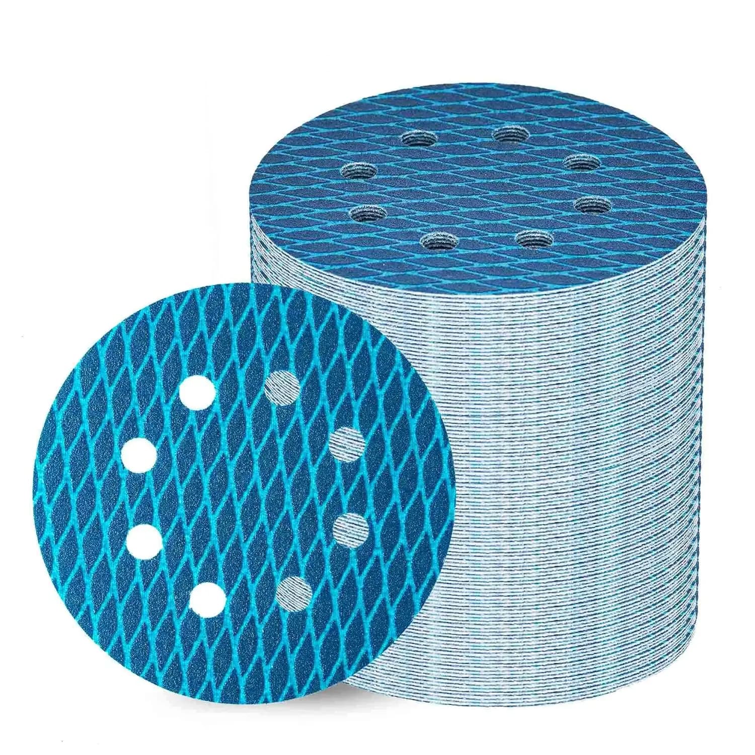 5 Inch Sander Abrasive Discs with 8 Holes, Vetrate Paper with Strap Firing for Wood and Metal, Anti-Blocking Discs in Blue Aluminum oxide