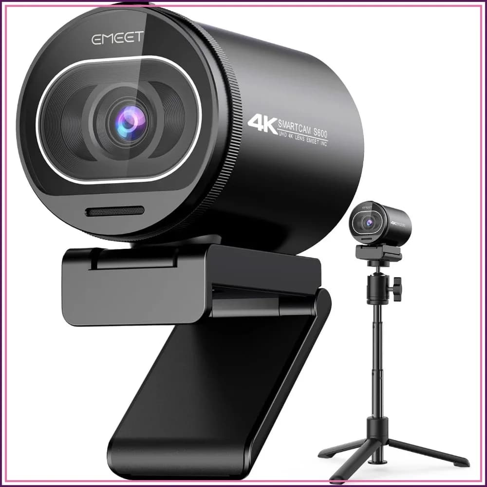 4K Webcam with Tripod - Sony Sensor, PDAF Autofocus, 1080P@60FPS, 2 Noise Reduction Mics, Privacy Cover, 73° FOV for Streaming