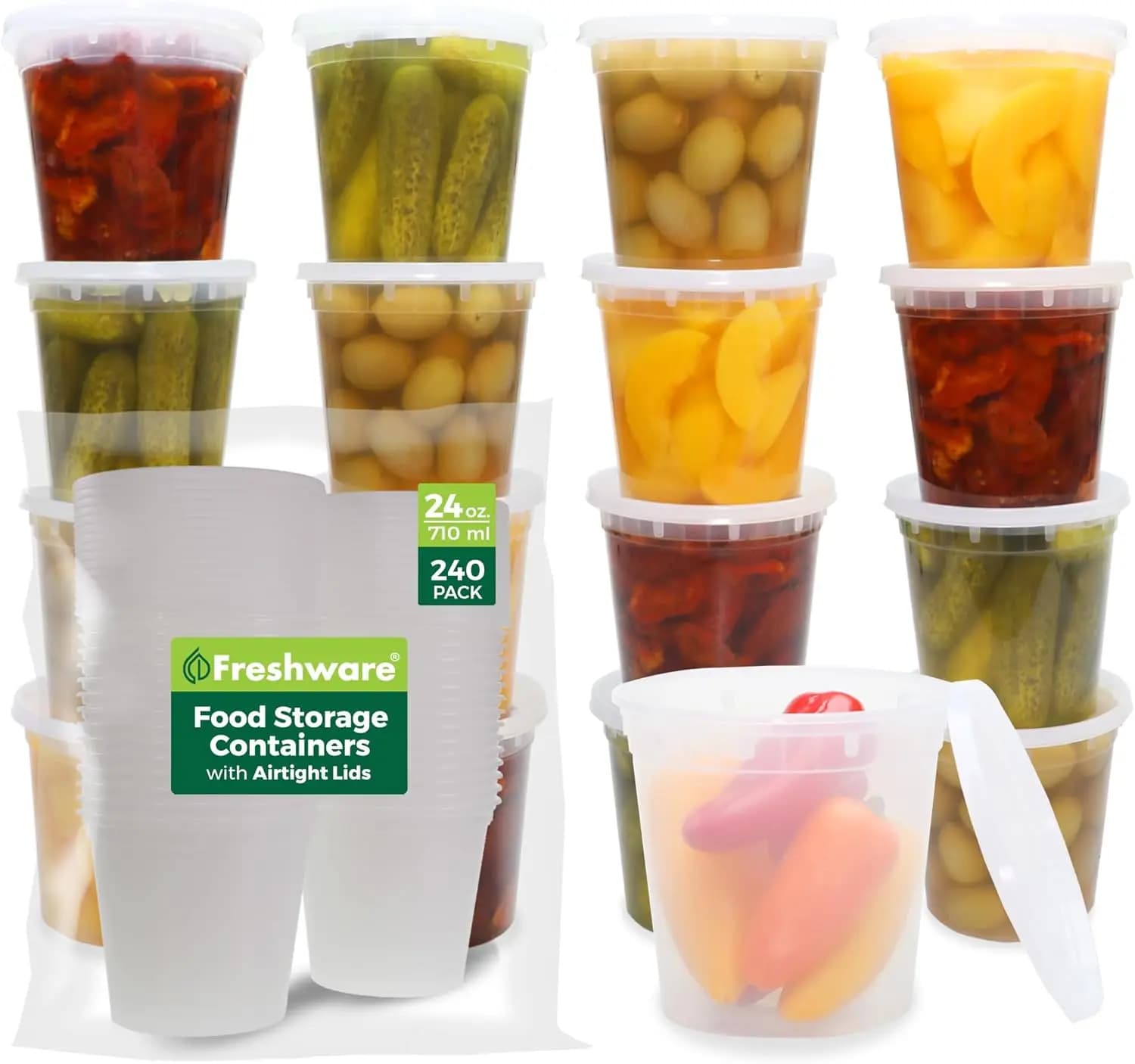Contenitori per Alimenti [Set da 240] Contenitori in Plastica da 24 oz con Coperchi, per Slime, Zuppa, Preparazione Pasti | Senza BPA
