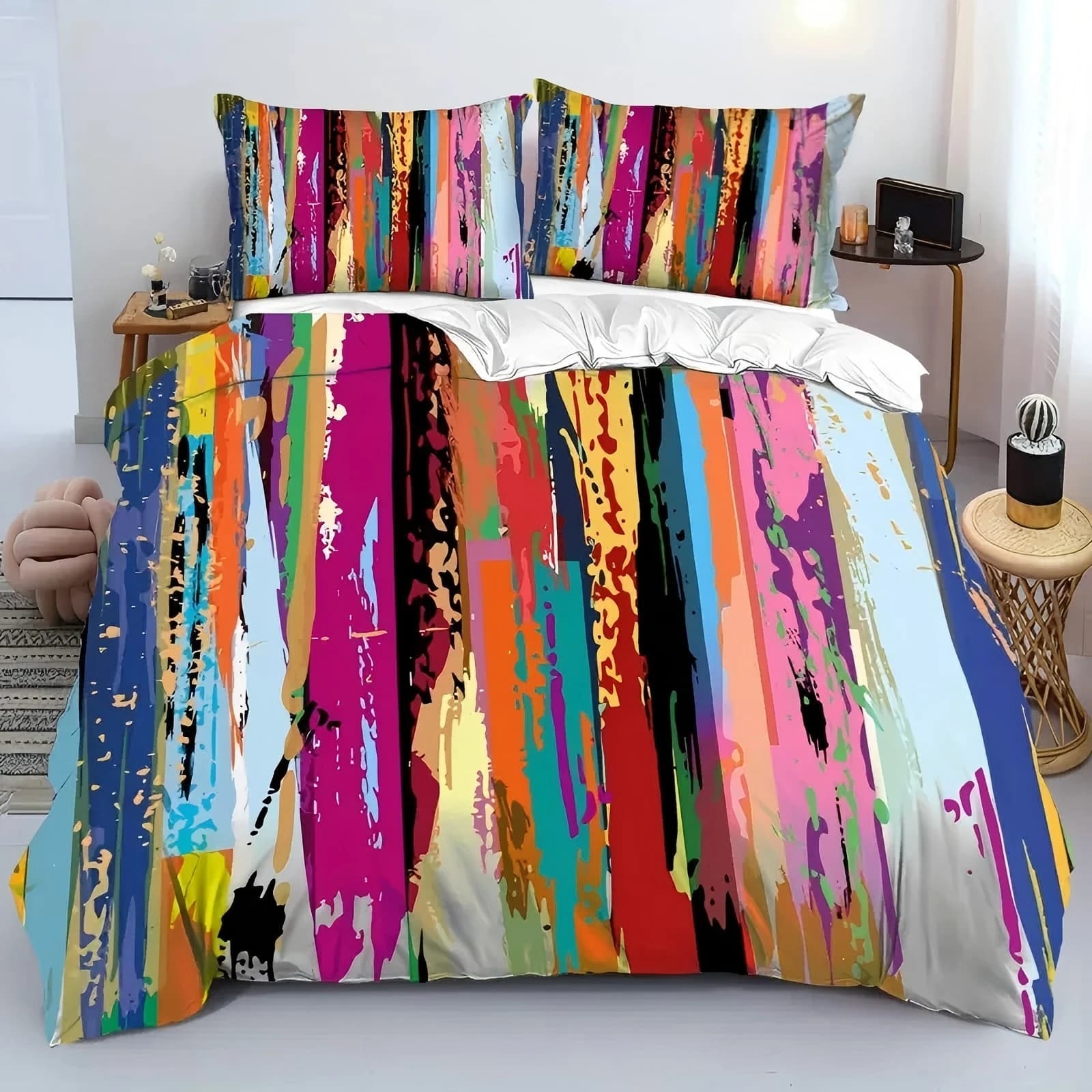 Set copripiumino stampato in 3D con motivo splatter colorato Set copripiumino stile lusso arte astratta moda Set biancheria da letto morbida e confortevole