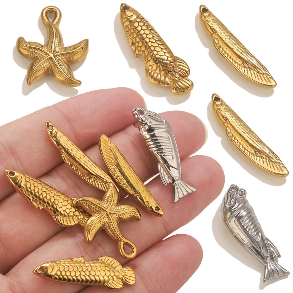 5 pcs Stainless Steel 3D Seafood Shark Simpathic Pendants Animals Pendents and Pendants for Keyring Necklace Make-up Jewelry Creation Supply