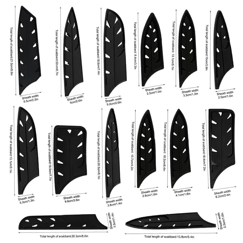 Fodero per coltello da cucina da 3-8 pollici Copricoltelli in plastica nera Copriprotezione per lama di coltello Protezioni per bordi Custodia Accessorio da cucina