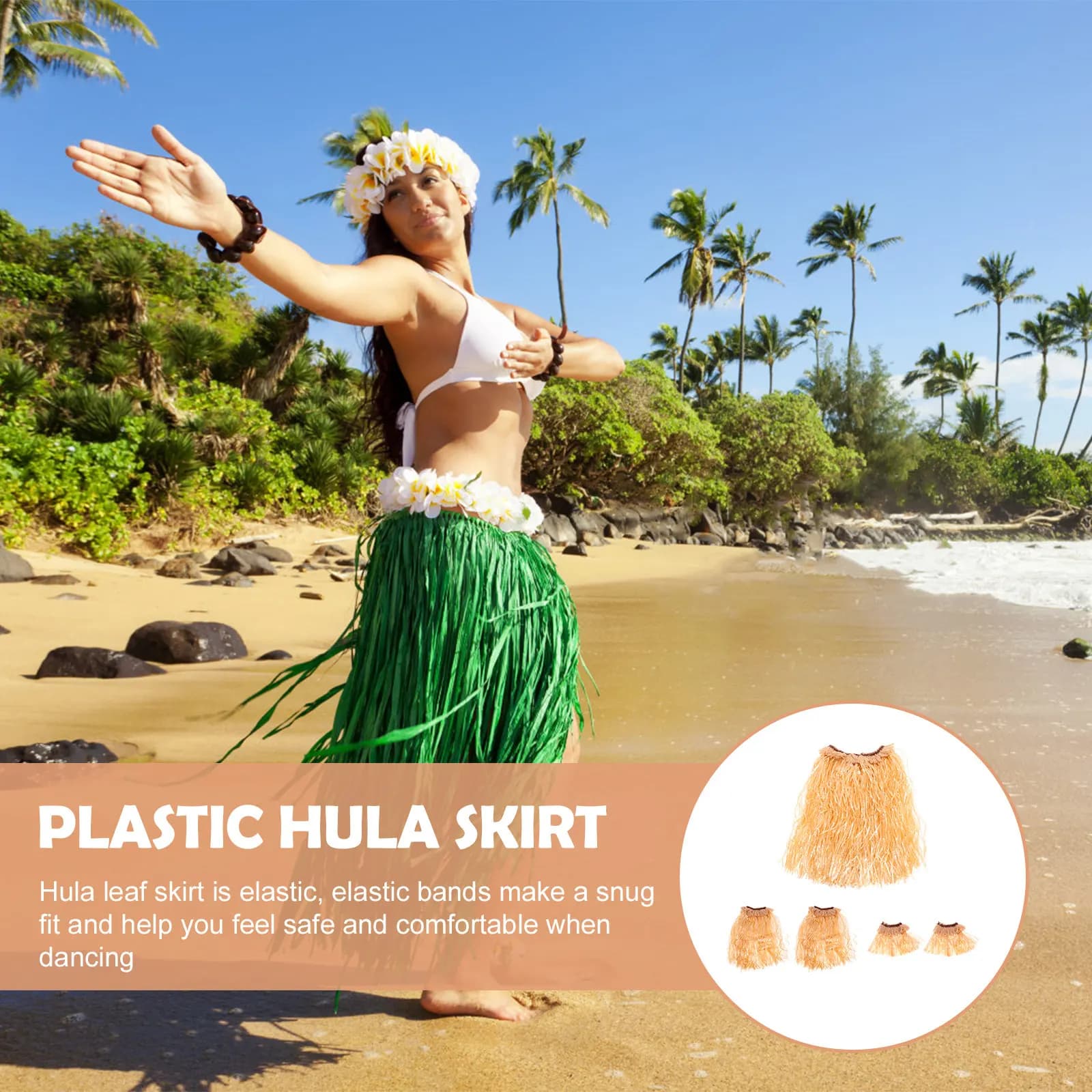1Set Hula Grass Dance Skirt Costume Set Elastic Waist Comfort Fit for Hawaiian Themed Party Luau Halloween Beach Event Stage