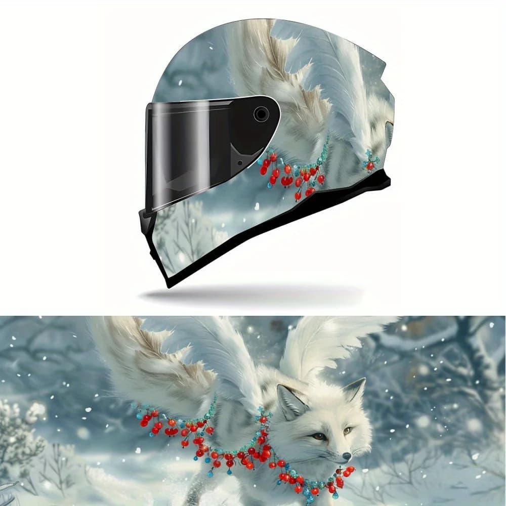 Decalcomanie per casco integrale con motivo volpe alata nella foresta nevosa - PVC resistente e impermeabile, casco da corsa per moto autoadesivo