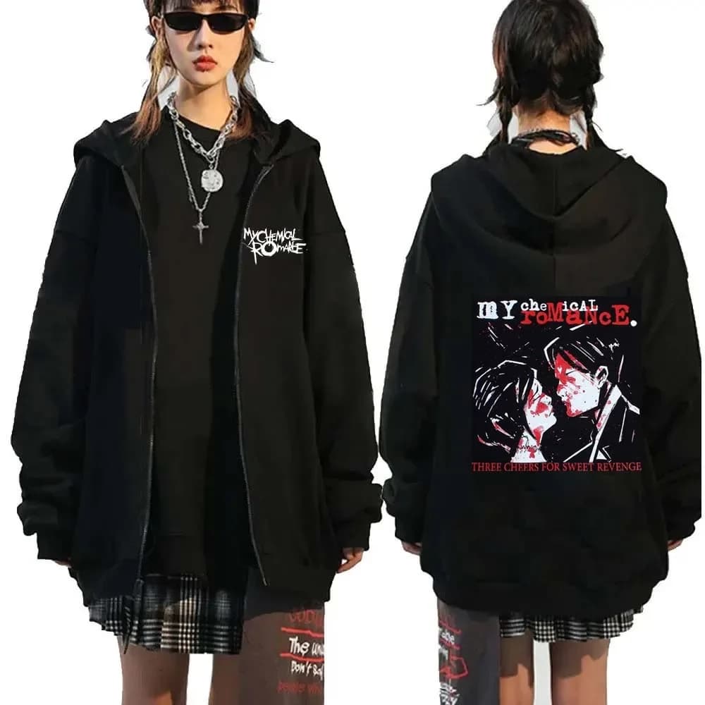 Rock Band My Chemical Romance Mcr Dead Zipper Felpa con cappuccio Black Parade Punk Emo Felpa con zip Uomo Moda Vintage Hip Hop Felpe con cappuccio