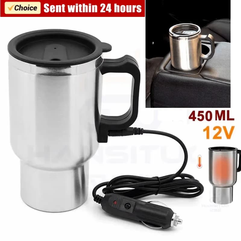 450ml electric travel kettle with 12V stainless steel heated heat cup lighter plug for heating water coffee milk tea