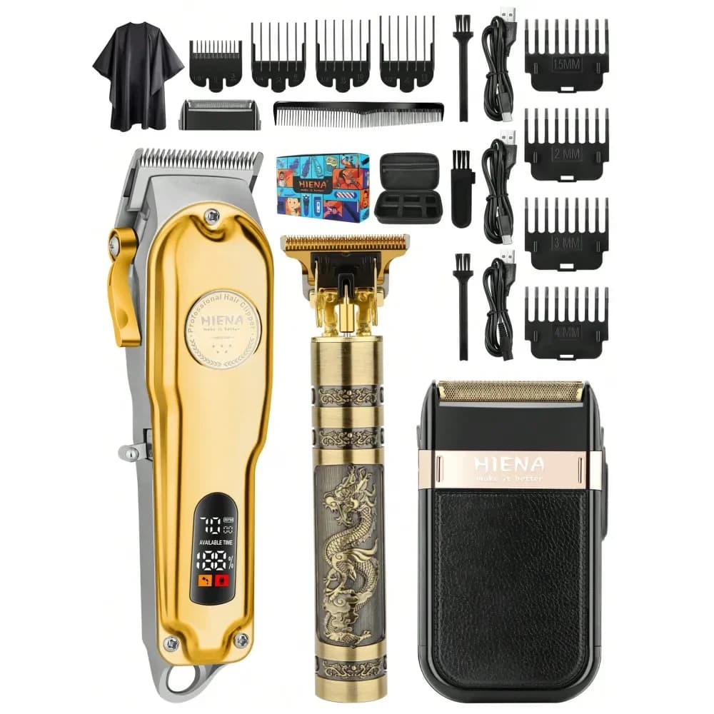 Set da barbiere professionale da uomo, 3 pezzi, trimmer con lama a T, ricaricabile tramite USB, kit per la cura della barba per uso domestico