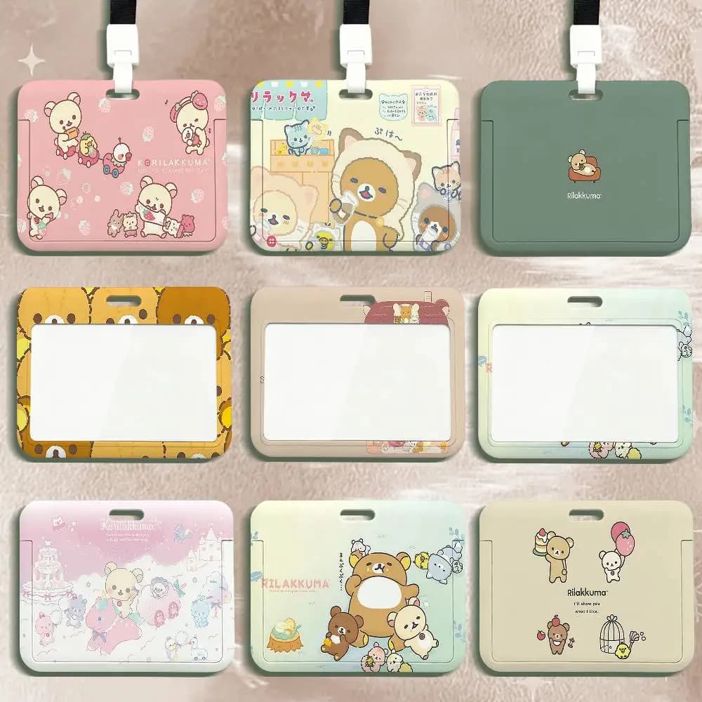 Cute Cartoon R-Rilakkuma ID Card Sleeve Durable Work Card Holder With Neck Strap Business ID Cover For Employees