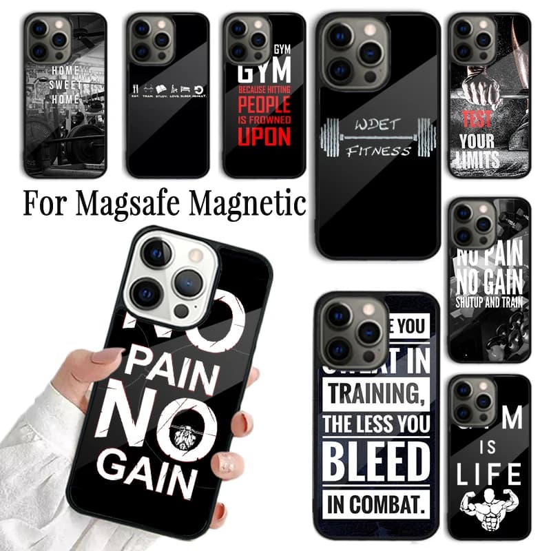 Cover per iPhone con Citazioni Motivazionali per Palestra e Fitness, Compatibile con iPhone 17 AIR 16 15 14 13 12 11 Pro Max Plus, Wireless Magnetico Magsafe