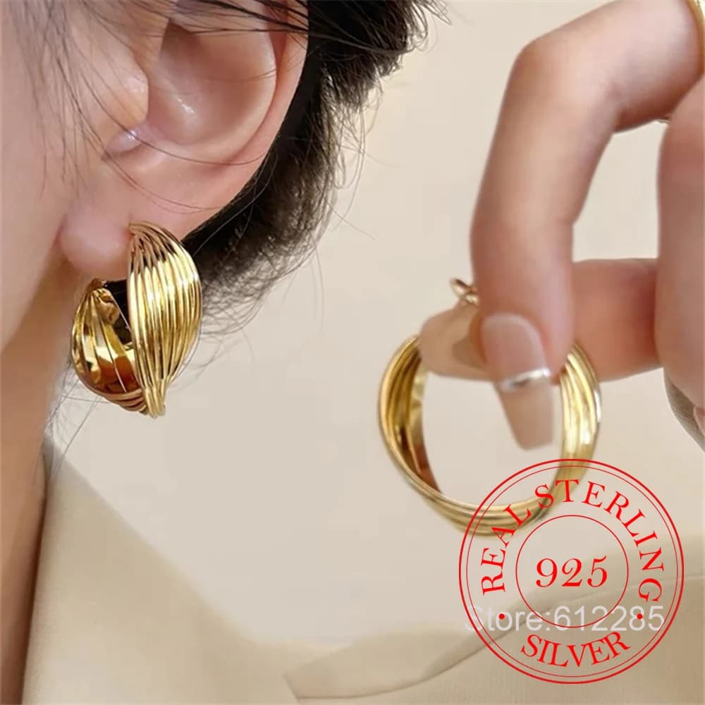 Orecchini a cerchio in metallo di lusso in argento sterling 925 per gioielli da festa di nozze da donna per regalo di amiche