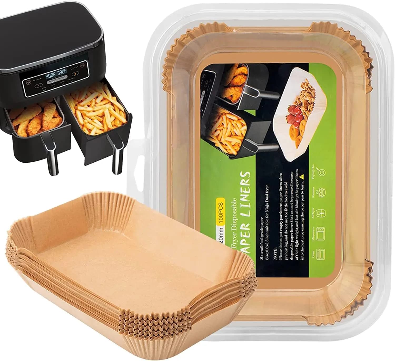 Fogli di carta da forno usa e getta rettangolari per friggitrice ad aria 8.6x5.5'' per cottura, 100 pz