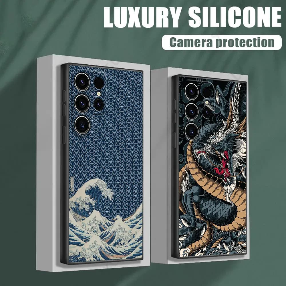 Custodia Big Wave Dragon God Sea S26Ultra per Samsung Galaxy S26 S25 S24 S23 S20 S21 FE S22 Ultra S25 Plus 5G, Cover Morbida per Telefono