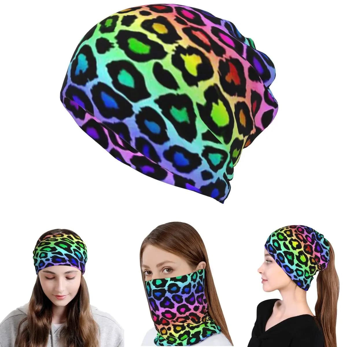 Sciarpa Multifunzione Arcobaleno con Stampa Leopardata, Bandana, Scaldacollo, Sciarpa Magica, Sciarpa da Ciclismo, Berretto per Uomo e Donna, Tutte le Stagioni
