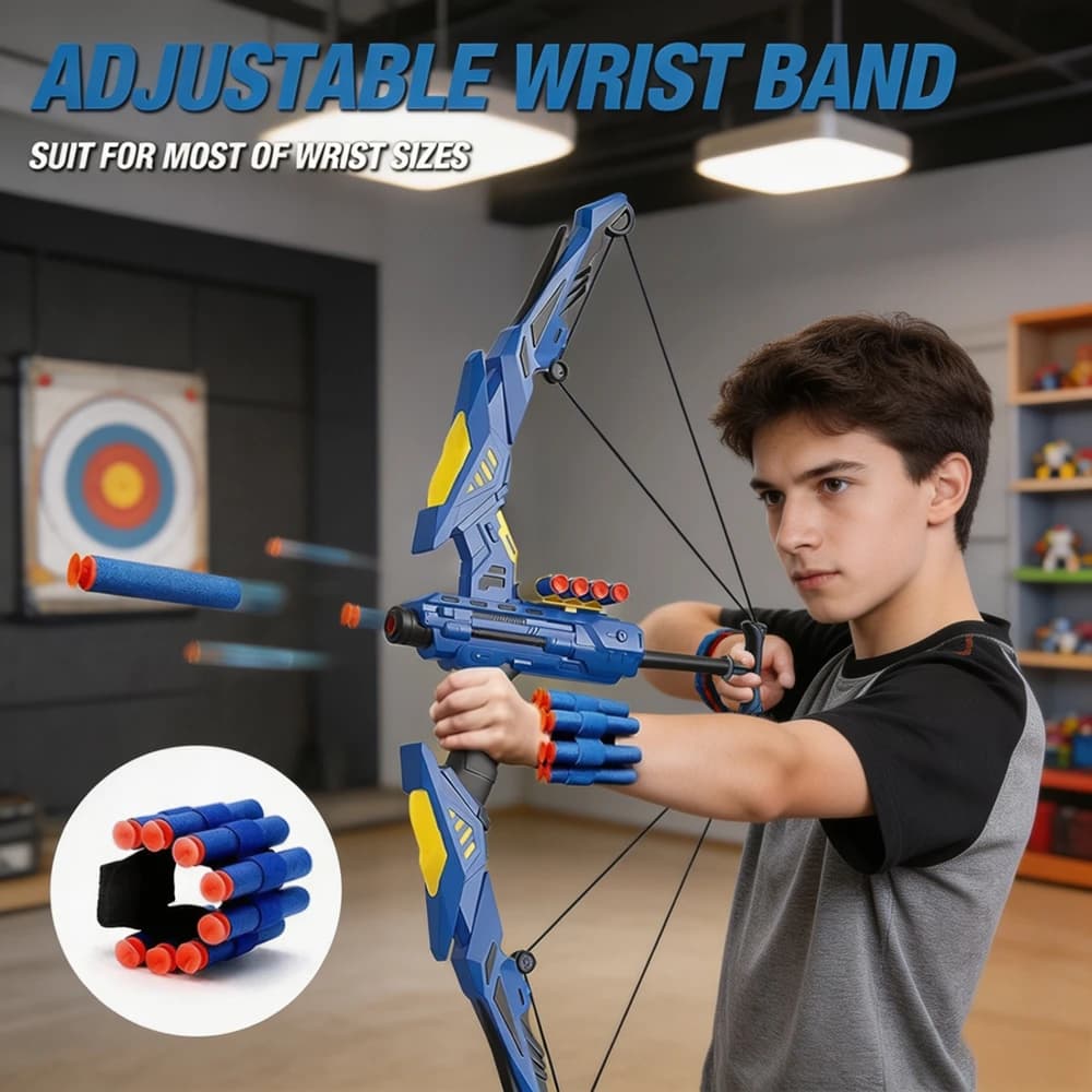 Soft Tip Archery Bow and Arrow Set Sports Shooting Toy with Wristband Target Safe Outdoor Backyard Game Toy Birthday Present