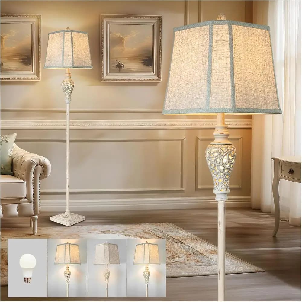 Lampada da Terra Rustica Alta 65 Pollici con Luce Notturna, Paralume in Lino Tagliato, Stile Vintage per Soggiorno, Camera da Letto, Ufficio, Casa (Lampadina Inclusa)