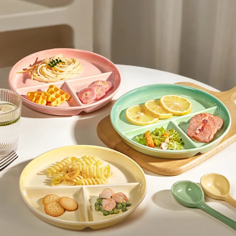 8 Inch Ceramic Dividing Plates for Adults Weight Loss Three compartments Wind Cream Children's Plate Round Snails