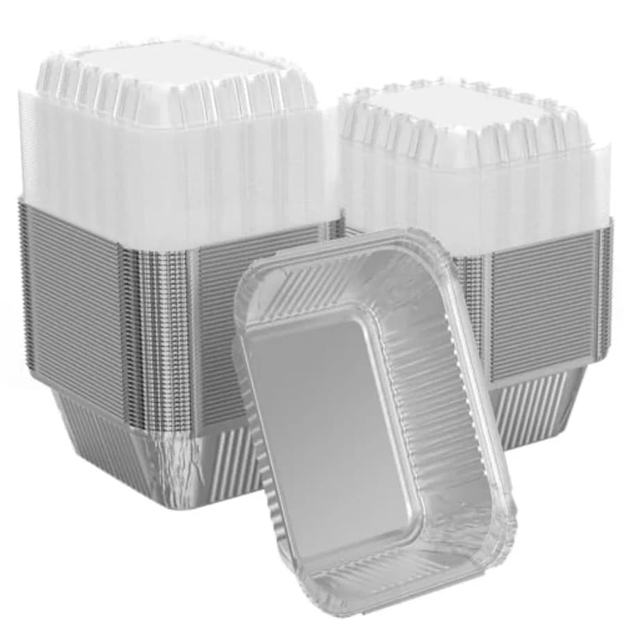 Confezione da 00 Vaschette Rettangolari Monouso in Alluminio da 6 oz con Coperchi a Cupola in Plastica Trasparente, per Catering, Baking