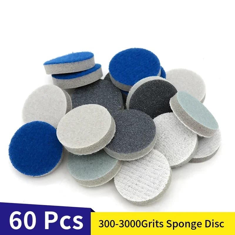 1 inch 25 mm round sponge abrasive disc with hook and ring for sandpaper assorted of 300-3000 grit to polish and sand car (60 pins)