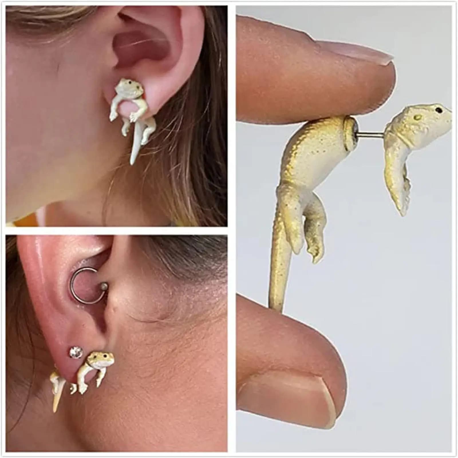 Orecchini a Forma di Lucertola per Donne, Orecchini a Perno con Simulazione Animale per Appassionati di Rettili, Gioielli Divertenti e Originali, Regalo per Feste