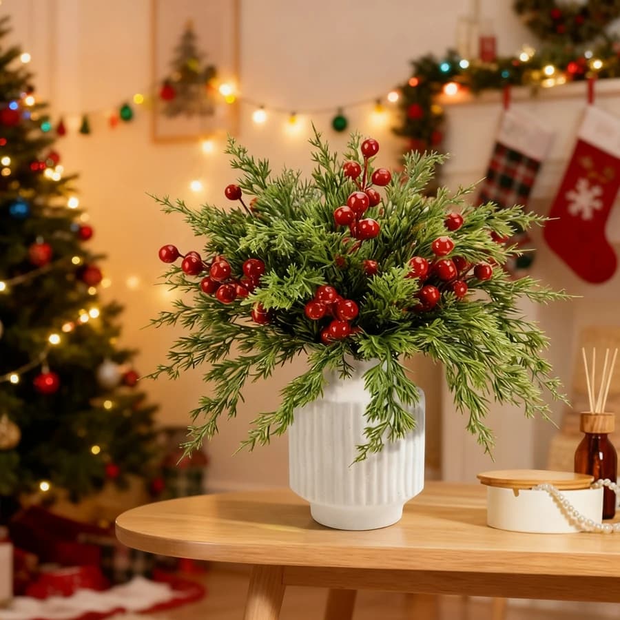 40/80 Pcs Artificial Plants Christmas Tree Home Rooms Flowers Wedding Bridal Accessory Clearance Vases Dining Table Centre Decor