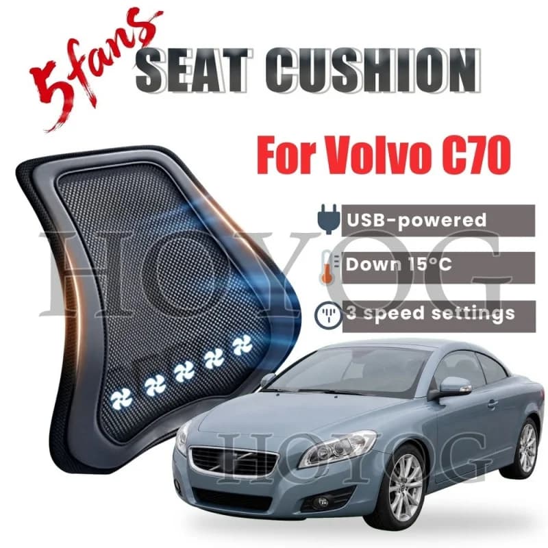 For Volvo C70 Car Seat Cooling Lumbar Support Cushion Back Support Pillow USB Fan 3 Speed Ventilated Mesh Ergonomic Waist Rest