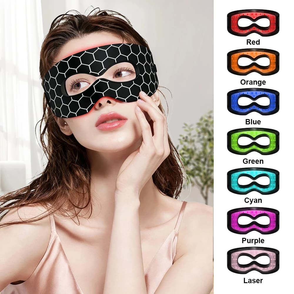 Maschera per Occhi Elettrica 7-in-1 in Silicone con LED e Luce Rossa, 36 Luci 7 Colori, Allevia l'Affaticamento degli Occhi, Anti-Rughe e Anti-Occhiaie