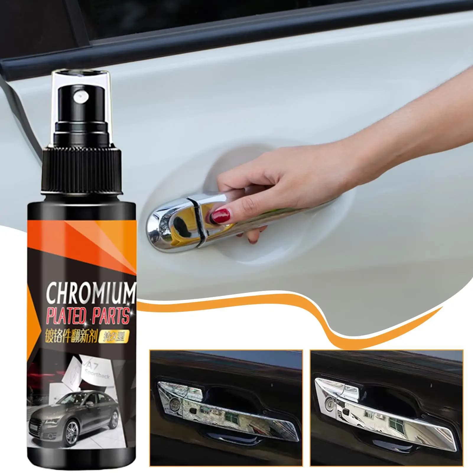 Chrome Shine Restorer 100ml Spray antiruggine Pulizia e ristrutturazione automatica dei metalli per paraurti del mozzo ruota della maniglia della portiera dell'auto