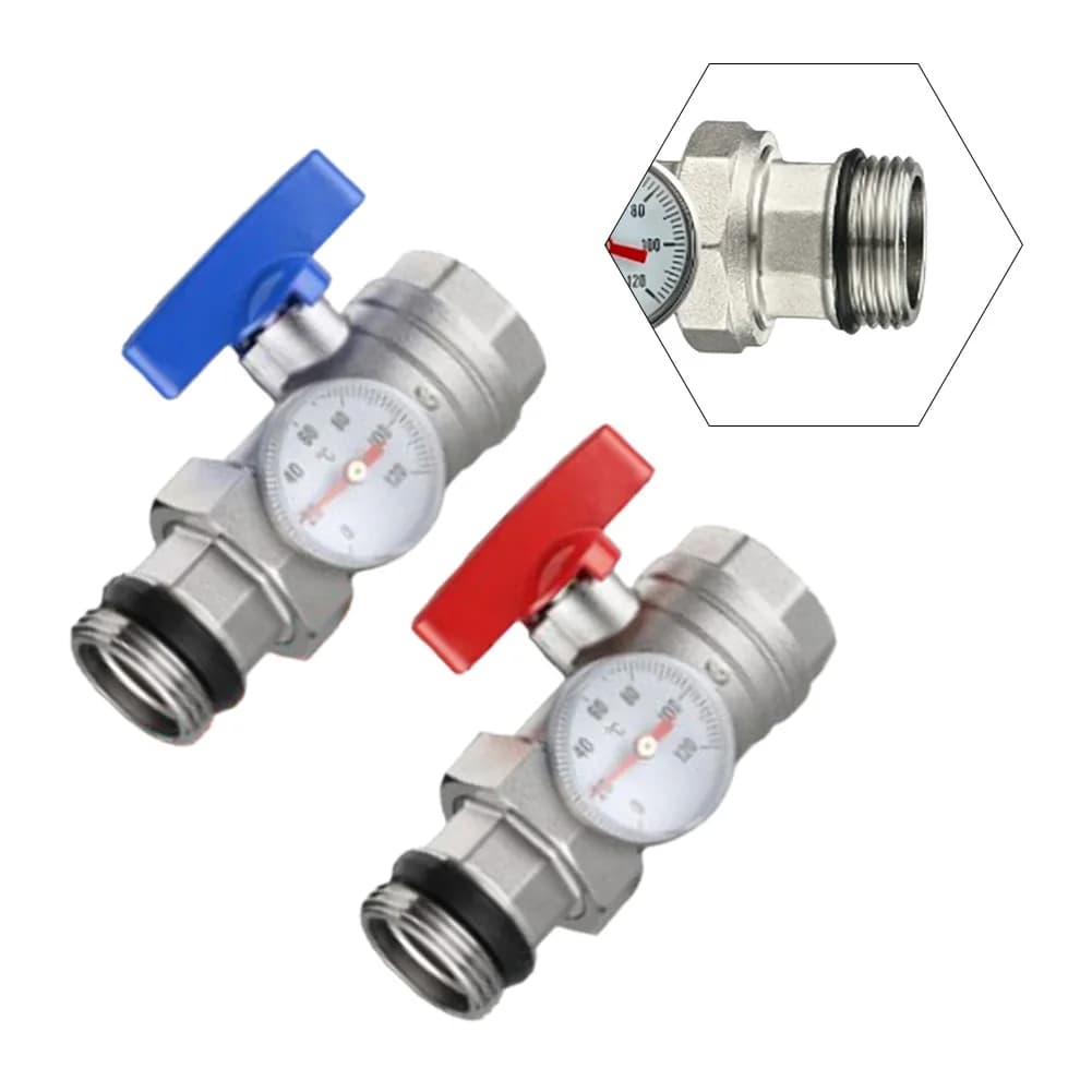 Set di valvole a sfera in ottone da 2 pezzi con termometro per circuito di riscaldamento e sistema di riscaldamento a pavimento Connessione da 1 pollice