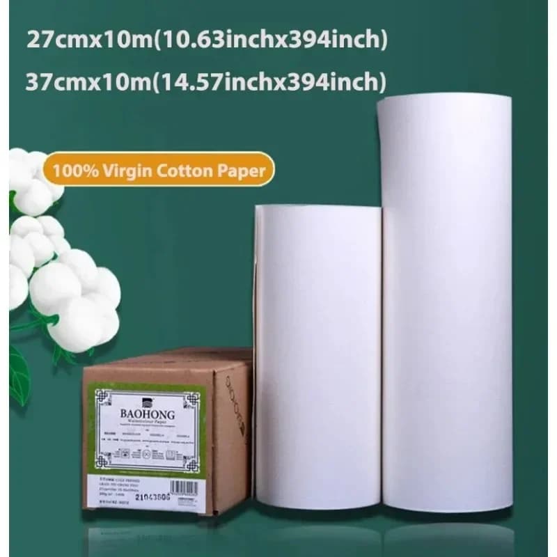 BAOHONG Watercolor Paper Roll 140lb 300g 27cmX10m/37cmx10m 100% Cotton Academy Art Paper for Watercolor Gouache Ink Acrylic
