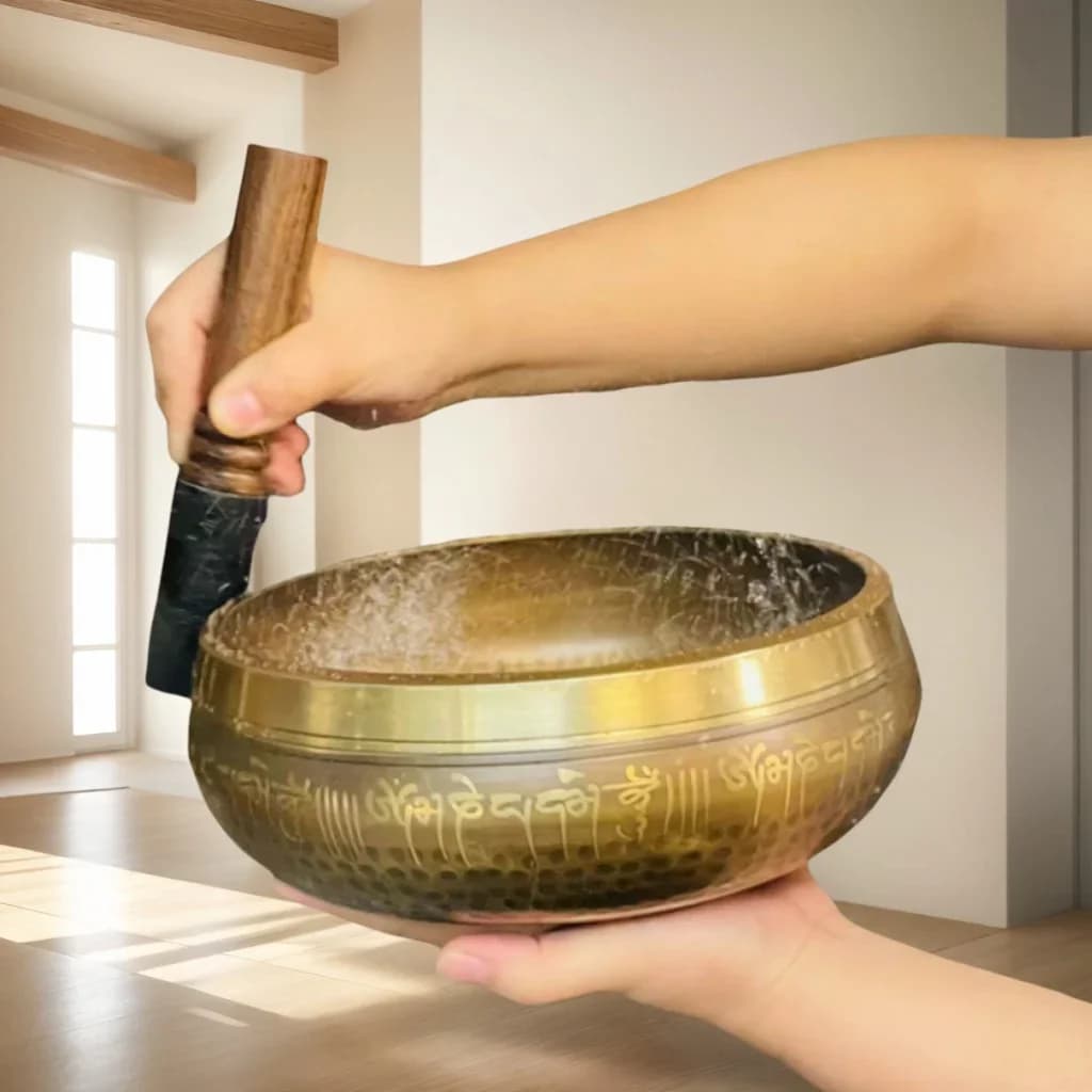 Handmade Tibetan Singing Bowls Set Nepal Buddha Mantra Engraved Meditation Bowl with Leather Stick for Yoga Chanting