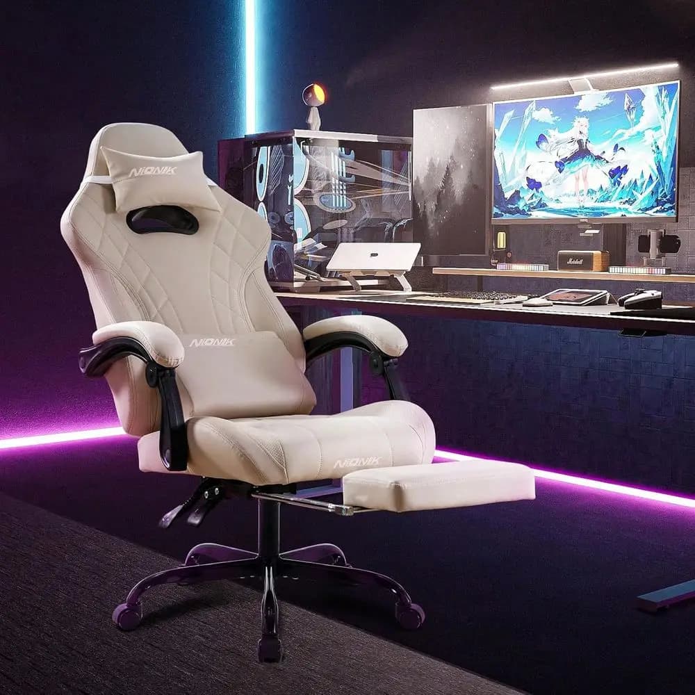 Sedia con poggiapiedi e supporto lombare per massaggio, sedia ergonomica per computer e videogiochi, sedie da ufficio per videogiochi con altezza regolabile