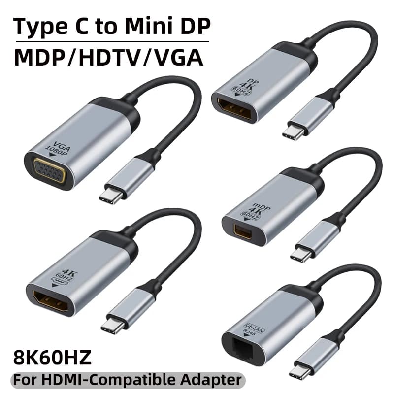 Adapter compatible with USB C to Mini DP/HDMI Converter 8K Type C Adapter Cable 4K HDTV DP VGA for MacBook TV Box PS5 Switch