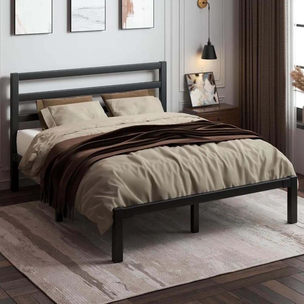 Queen Size Bed Frame, Heavy Duty Platform Bed Frame with Strong Metal Foundation