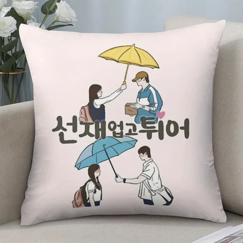Fodera per cuscino in peluche corto con stampa a tema ombrello da drama coreano, 18x18 pollici, stampa fronte-retro, con cerniera, decorazione per fan di K-Drama